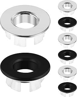 DOITOOL Sink Overflow Cover 8Pcs Basin Sink Overflow Cap Sink Basin Overflow Trim Ring, Solid Round Hole Cover Replacement Insert in Hole Caps for Bathroom Kitchen (Sliver, Black)