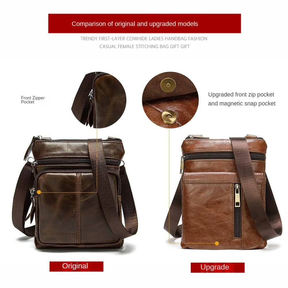 NYSDM Bolso de Hombro de Cuero de Primera Capa de Piel de Vaca para Hombre, Bolso de Negocios Informal para Hombre, Bolso Bandolera