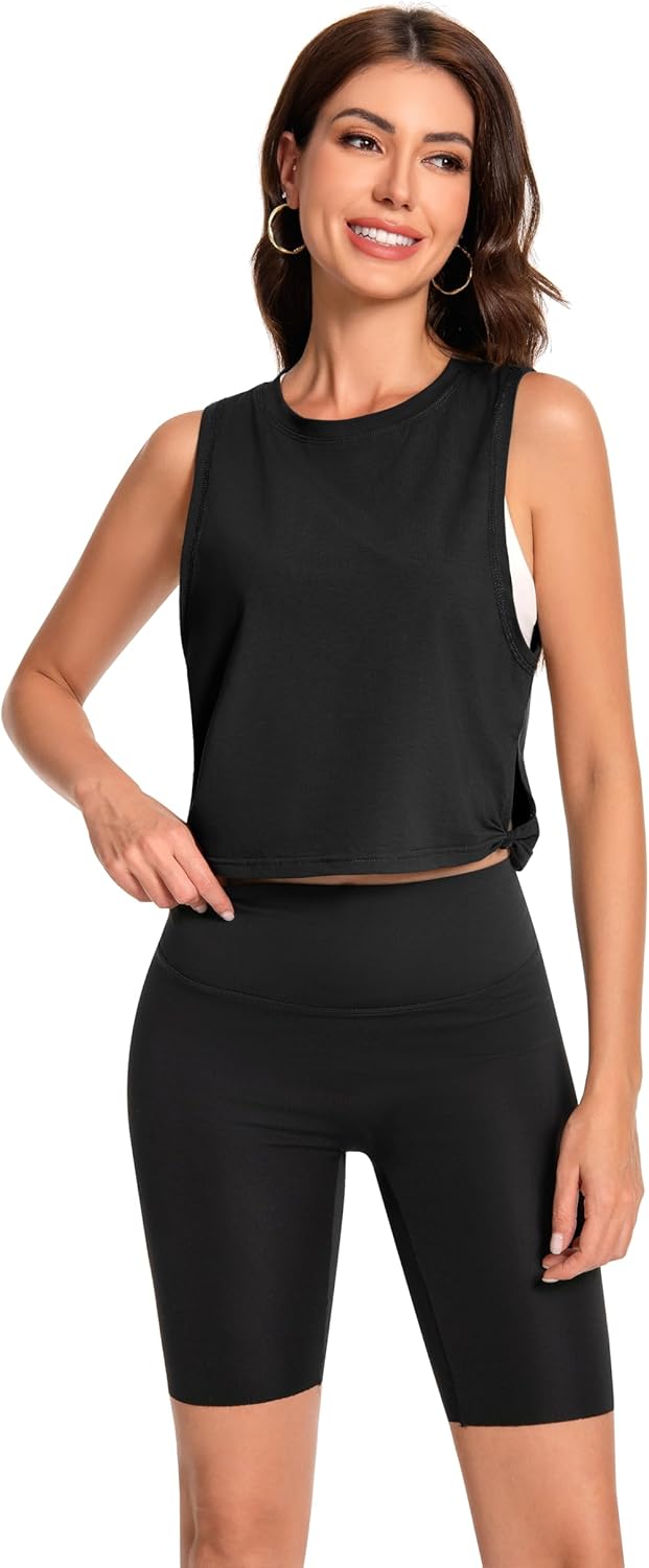 Cotton Workout Yoga Crop Tank Tops for Women Breathable Activewear Sleeveless Running Gym Shirts Athletic Clothes - Image 8