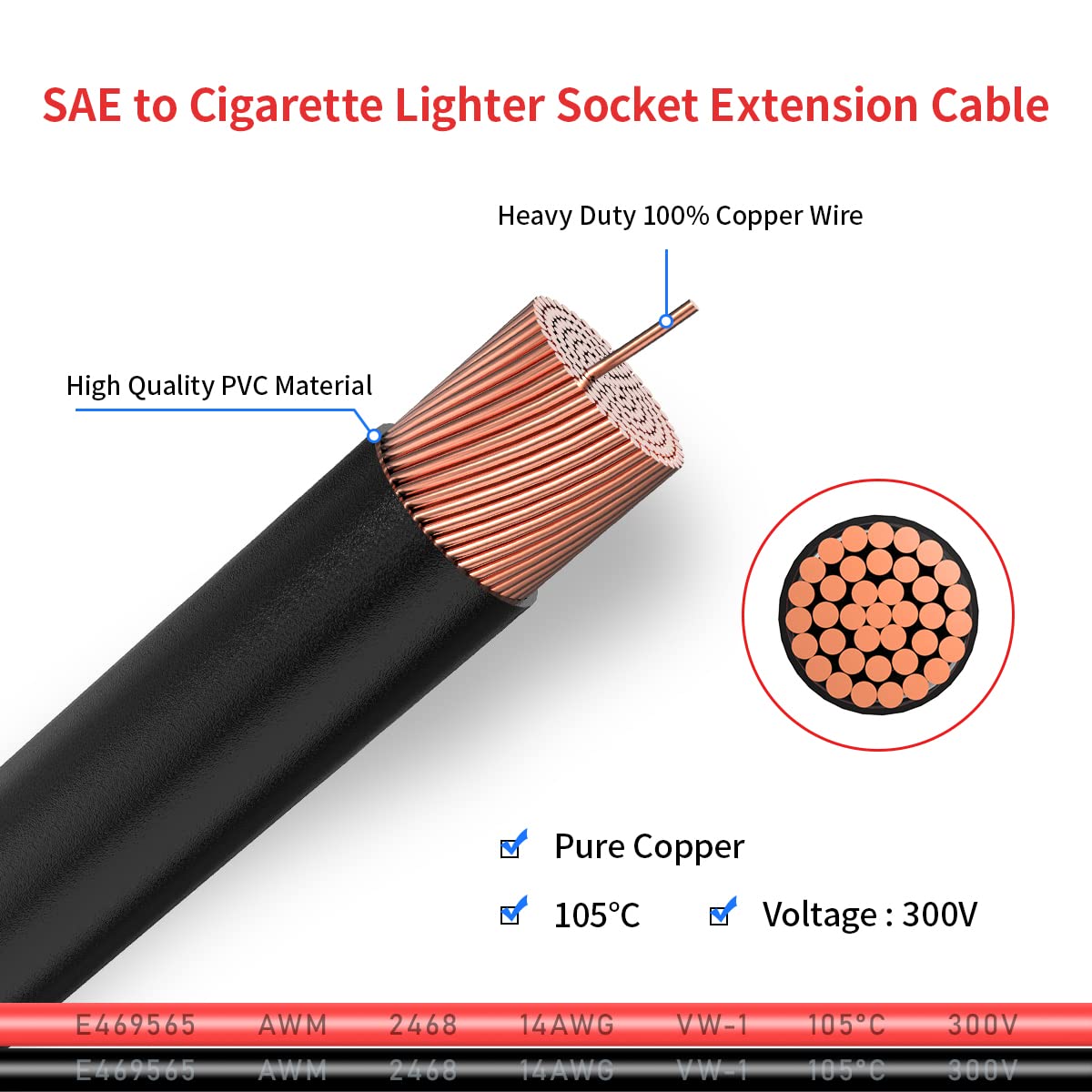 Amazon.com: ELFCULB 14AWG SAE to Car Cigarette Lighter 12V Cigarette Lighter  Male Plug to SAE Connector Extension Cable with SAE Polarity Reverse Adapter(5FT)  : Patio, Lawn & Garden