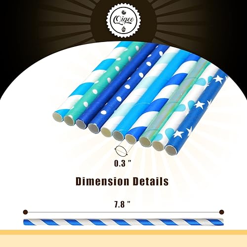 Miniatura 5 de Pajitas de papel azules, 150 unidades desechables a granel (10 patrones) qiqee