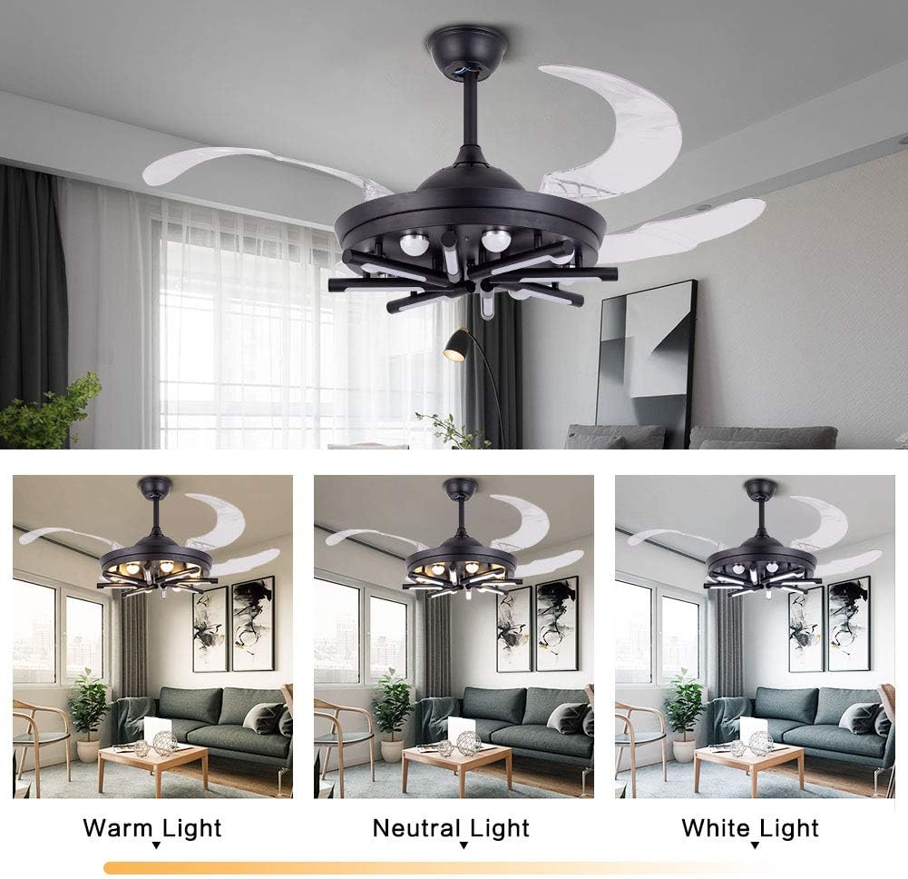 Discount 90% KPster Modern Ceiling Fan Light Chandelier Ceiling Light Ceiling Fan with Led Light Two Lighting Modes Retractable Hidden Reversible Blade Black 42 (US Stock) Limited KPster Modern Ceiling Fan Light Chandelier Ceiling Light Ceiling Fan with Led Light Two Lighting Modes Retractable Hidden Reversible Blade Black 42 (US Stock)