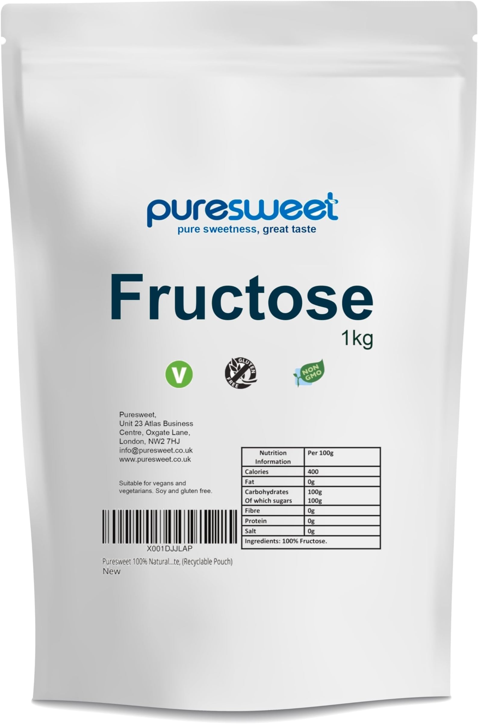Puresweet 100% Natural Fructose 1kg, Low Glycemic Index, Great Taste, (Recyclable Pouch)