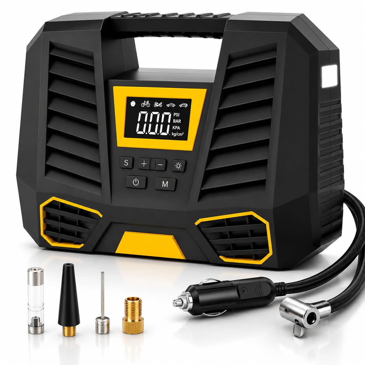 NLIGHTING Compressore Aria Portatile 150 PSI con Batteria da 2000mAh, Display Digitale LCD e Luce LED, Spegnimento Automatico, Mini Pompa Elettrica per Auto, Moto, Bici e Palloni
