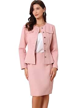 Allegra K Suit Set for Women's 2 Piece Outfits Tweed Peplum