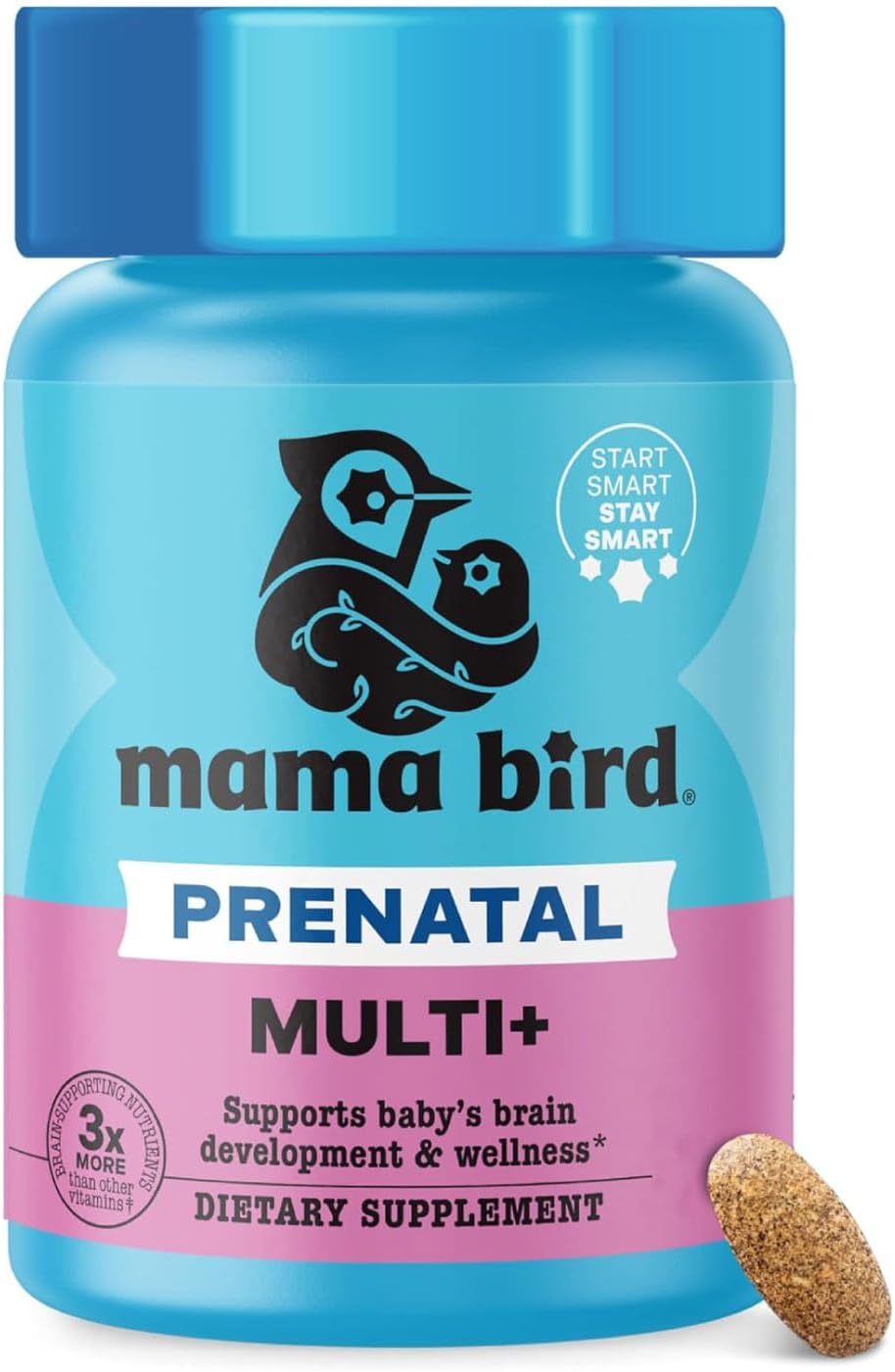 Mama Bird - Prenatal Multi+ (30 Servings) - Prenatal Vitamins for Women - Supports Baby Brain Health - Organic Herbs, Probiotics, Digestive Enzymes