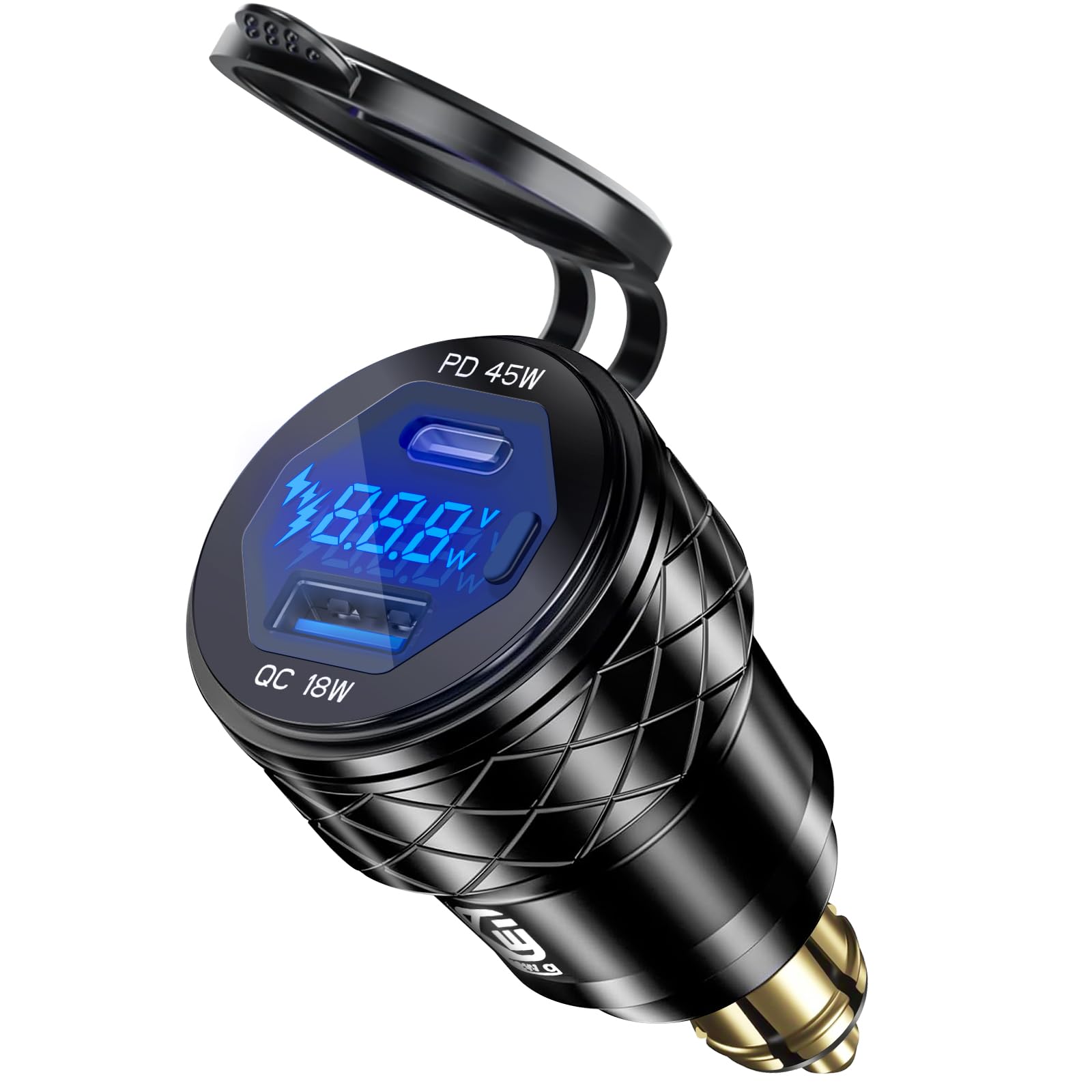 Din Hella Plug to USB Charger Adapter: 45W USB C PD3.0 & 18W QC3.0 Motorcycle Charger Outlet for 12V-24V BMW Triumph Tiger Ducati, Waterproof Dual Phone Fast Charge Port Powerlet with LED Voltmeter