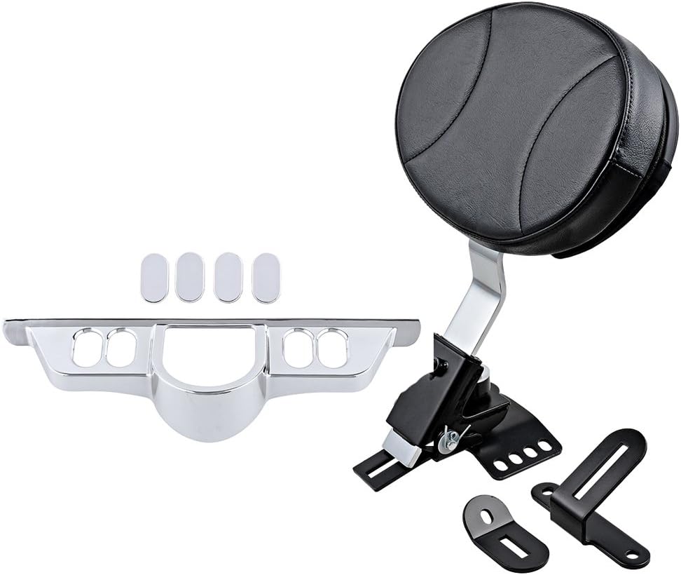 Astra Depot Adjustable Plug-in Driver Rider Backrest and Chrome Switch Dash Panel Accent Cover for Harley 97-13 Electra Glide 06-13 Street Glide Slotted Seat