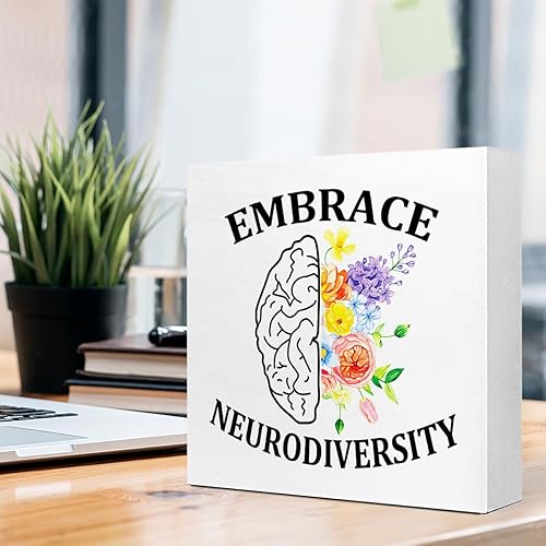 Miniatura 4 de Decoración de escritorio de salud mental, abrazar la neurodiversidad, letrero de madera para el hogar, dormitorio, oficina