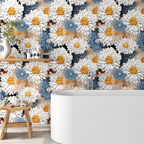 Papier peint marguerite amovible et imperméable pour mur