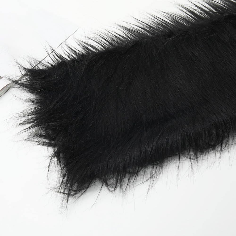 Fausse fourrure poil long noir pour plaid de canapé et décoration de Noël chaleureuse