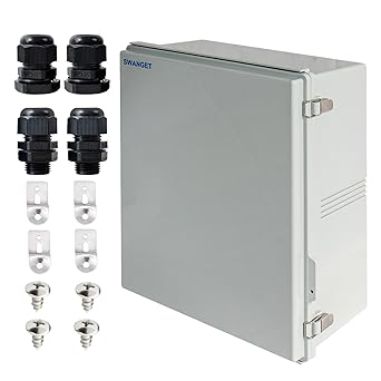 SWANGET Waterproof Dustproof Outdoor Electrical Junction Big Box IP67 ABS Plastic Enclosure Mounting Plate,Wall Brackets,NPT Cable Glands,Hinged Grey Cover (Grey Cover 19.7