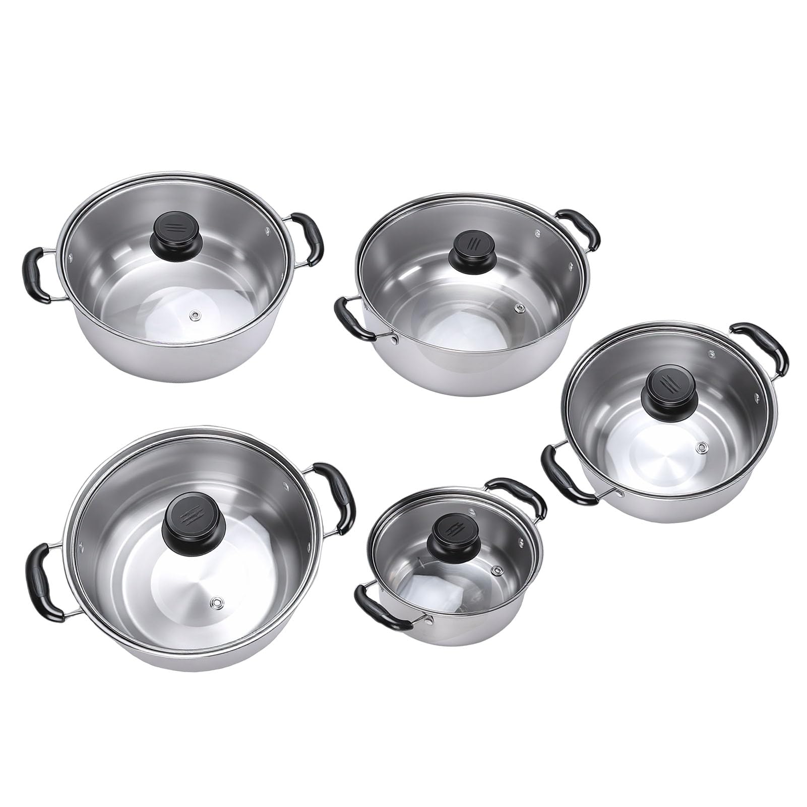 Kochgeschirr-Set, Induktion, Glasdeckel, Edelstahl, Küchen-Kochset für Zuhause, 5-teilig