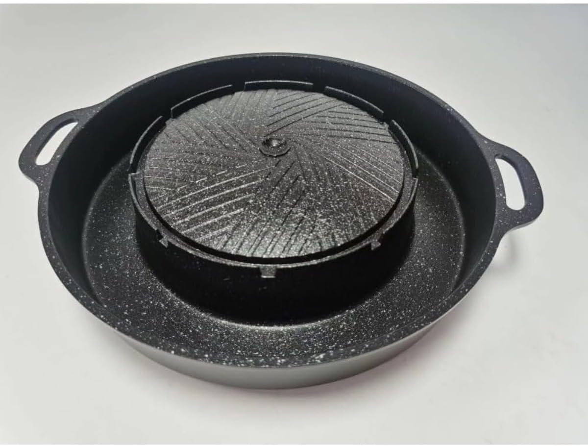 SENKAR 鉄鋳物バーベキューフライパン 焼肉プレート 多機能 焦げ付き防止 丸型 グリルパン 鉄板焼き 均一加熱 大容量 直火式