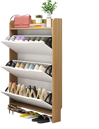 Armario de almacenamiento de zapatos para entrada delgado, armario organizador de zapatos oculto, armario estrecho para zapatos con puertas,