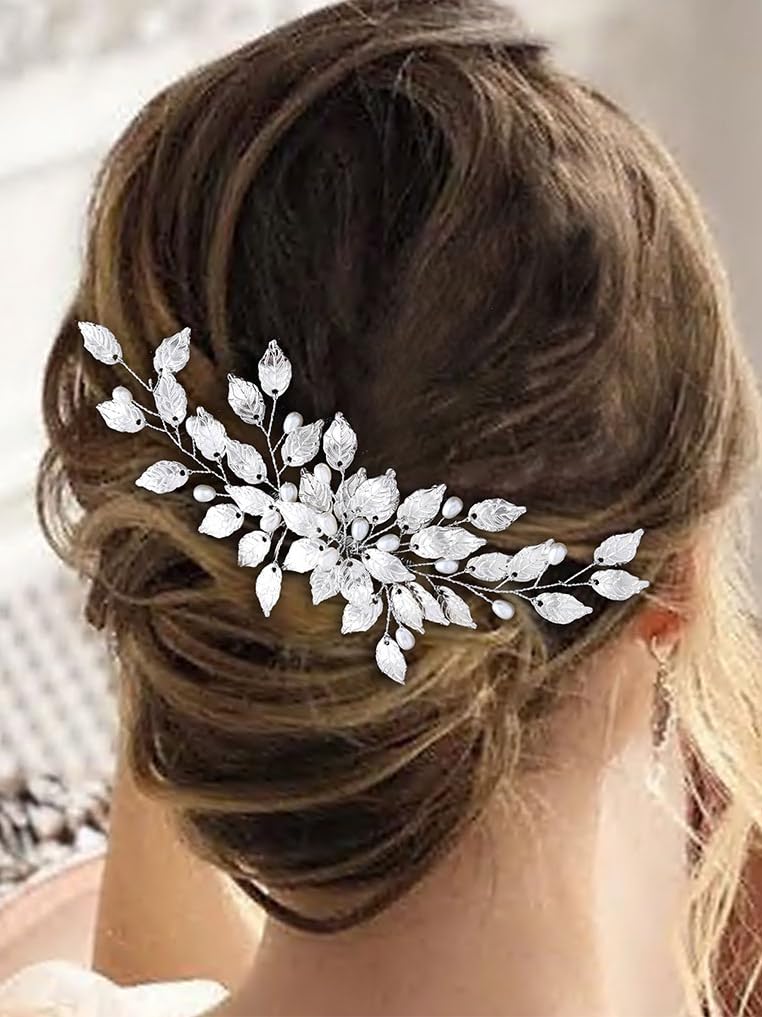 Amazon.com : Easedaily Leaf Bride Wedding Hair Comb Silver 