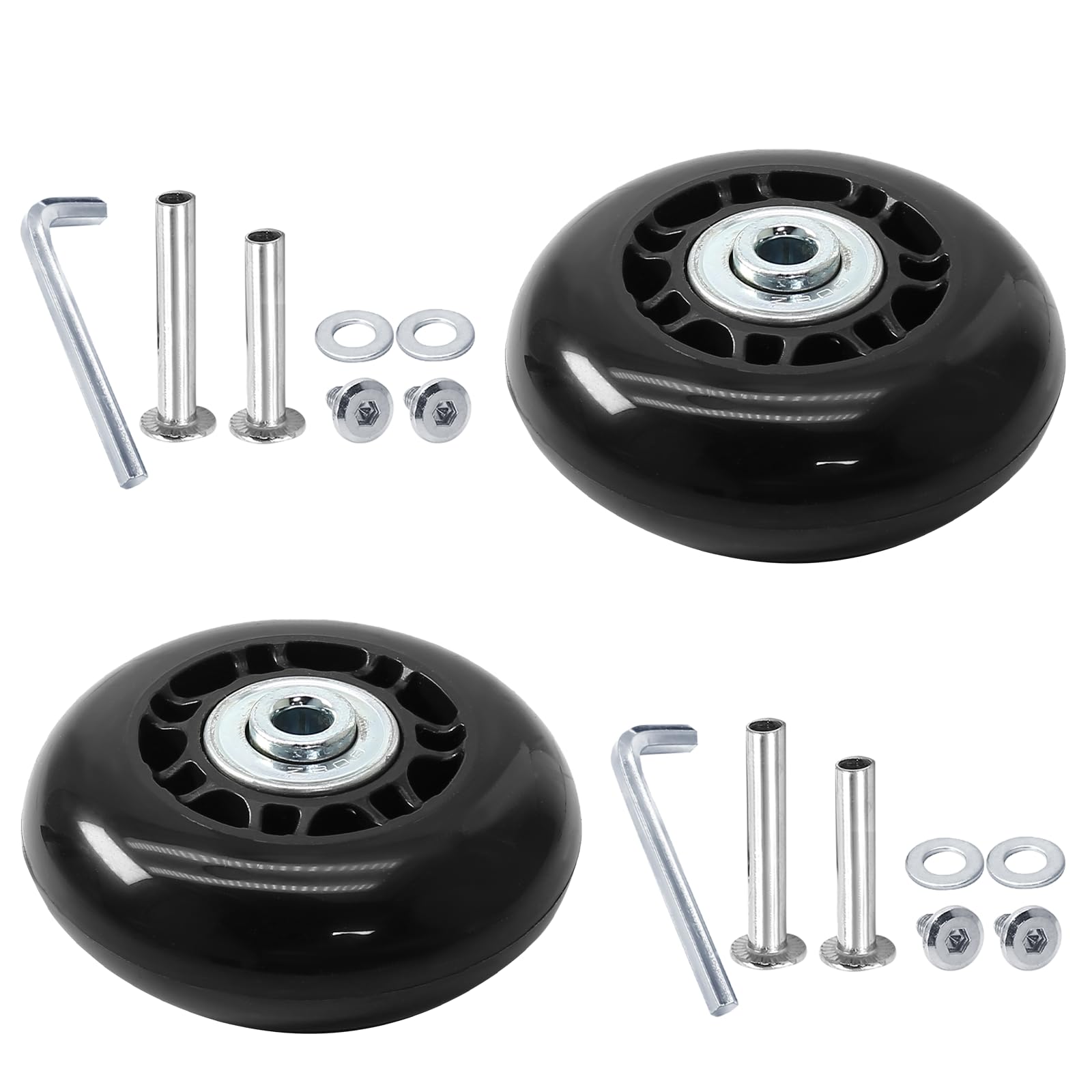 2pcs 64 x 24mm Luggage Wheels, Black Rubber Suitcase Replacement Kit, Smooth Repair Parts for Carry-on Roller Bag, Trolley