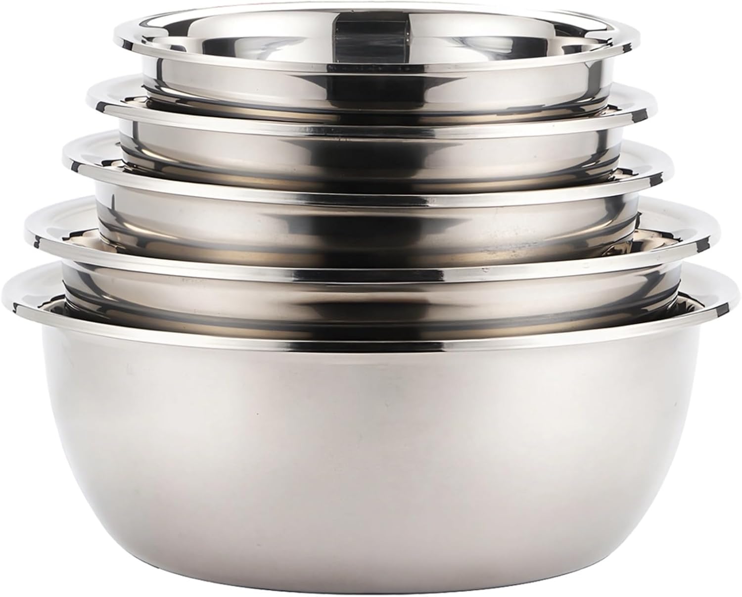 5 Piece Large Mixing Bowl Set, Stainless Steel, 7.1 to 10.2 in (18-26 Cm), Ideal for Baking, Serving, and Marinating