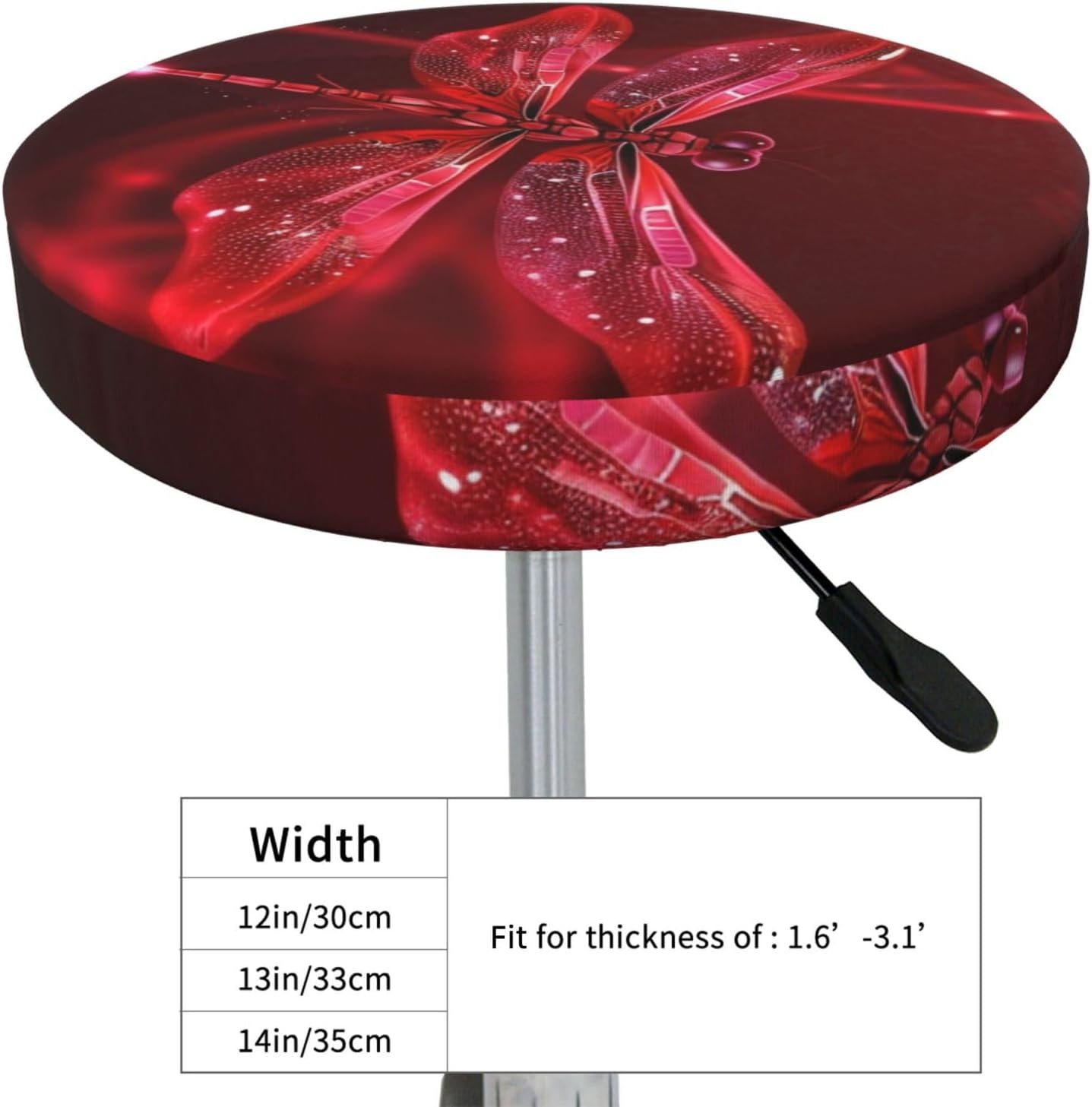 Bar Stool Cover Round Elastic Stool Cushion Covers Abstract Red Dragonfly Bar Chair Cover Washable Stool Cushion Slipcover Stretch Stool Seat Covers for 12-14 Inch Chair