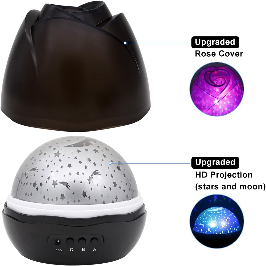 Starry Night Light, Star Light Rotating Projector with Sliver Cover,Relaxing Mood Light with 8 Lighting Mode for Baby Nursery Bedroom Gift for Her Romantic