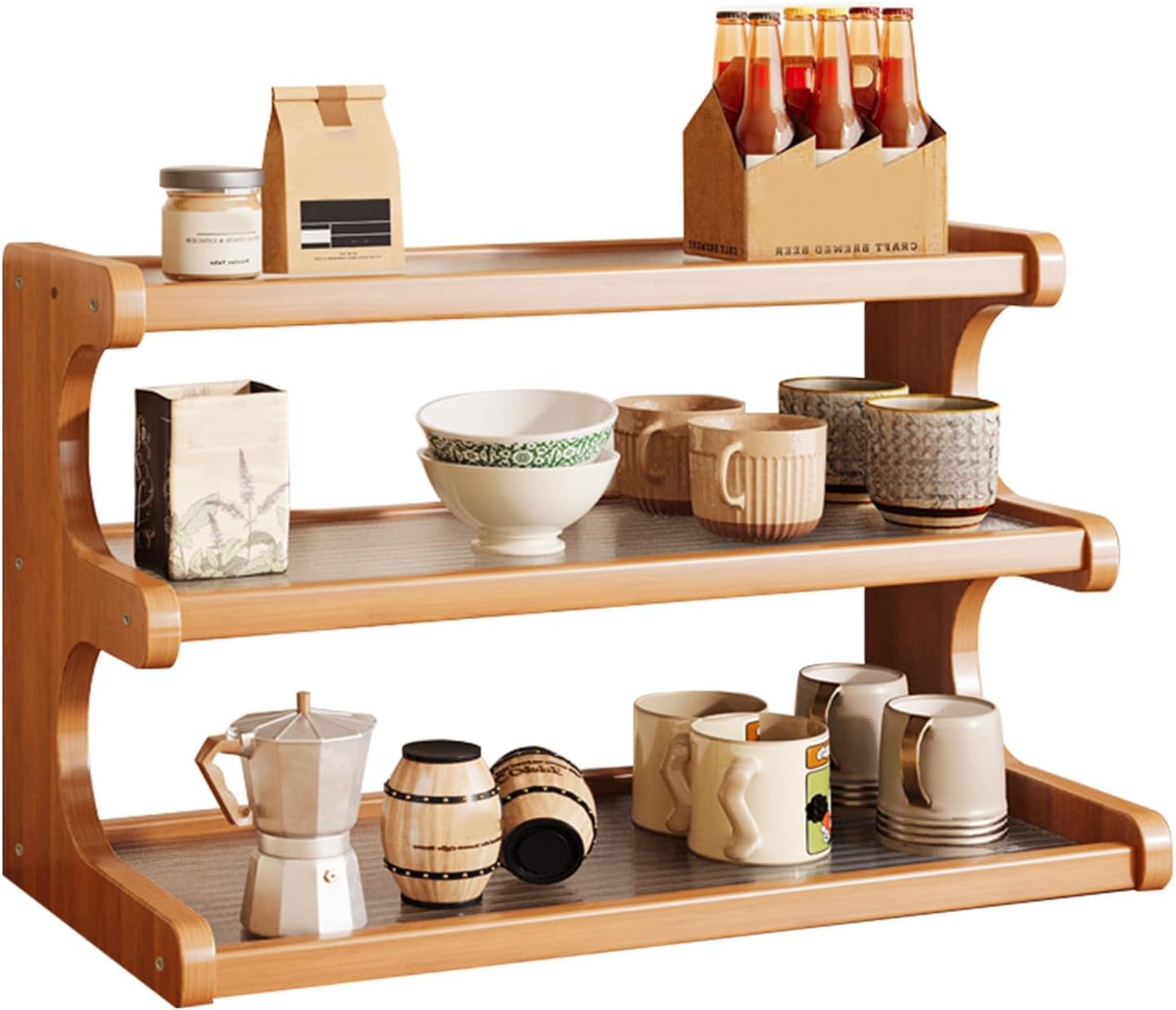 Gyjzzw A1 3-Tier Wooden Mug Holder Countertop, Cosmetics Holder Mug Display Coffee Station Organizer Rack, Seasoning Bottle Shelf For Cabinet For Kitchen, Home (A1)