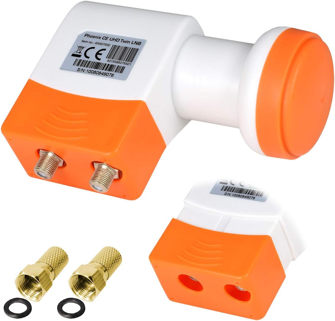 TechniSat Twin LNB Digital ► 2 Participants ► Direct Connection Universal Phoenix CE UHD Full HD HDTV TV 3D 4K + Weather Protection Set with 2 F-Connectors Gold-Plated Free