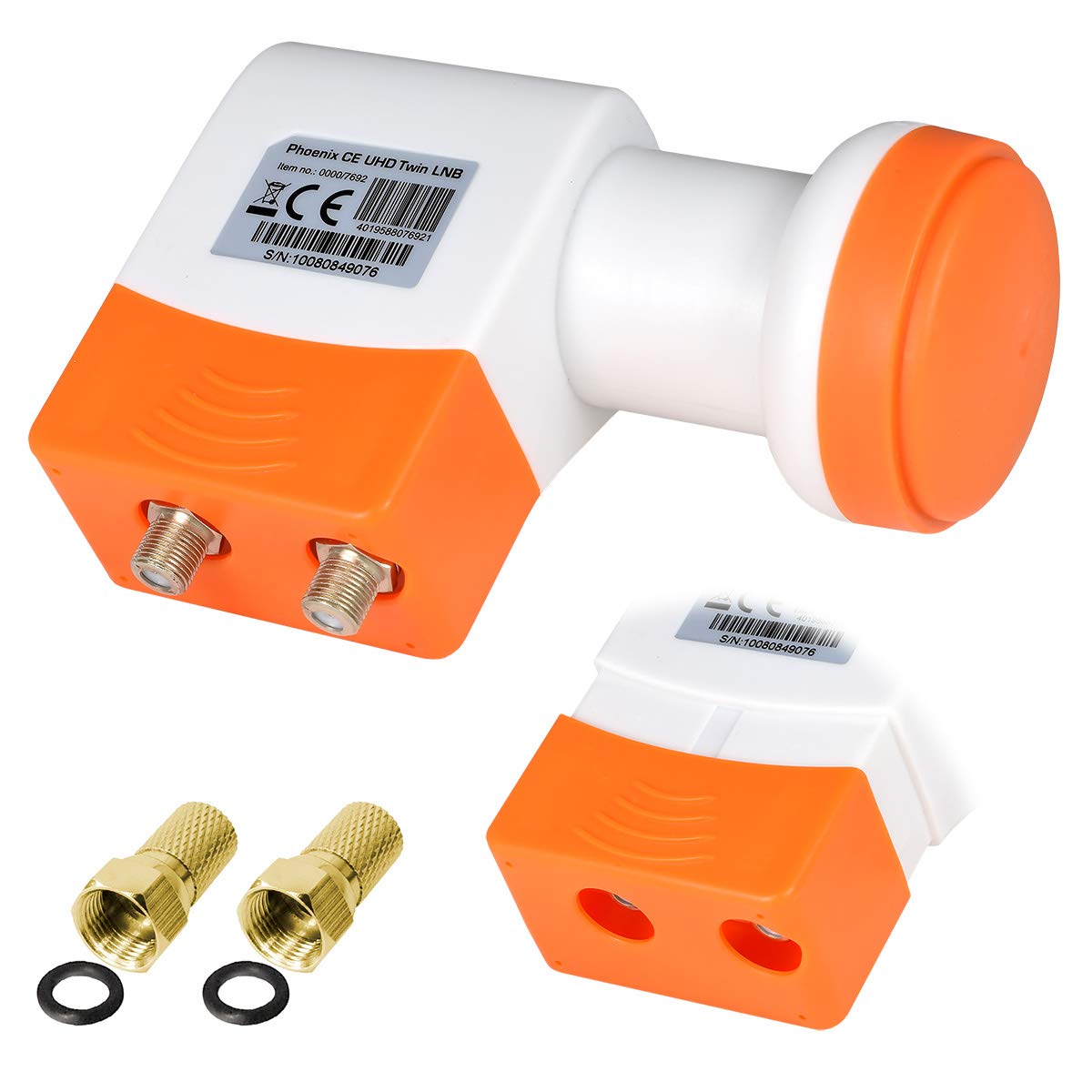 TechniSat Twin LNB numérique ► 2 récepteurs ► Connexion directe universelle Phoenix CE UHD Full HD HDTV 3D 4K + protection contre les intempéries en kit avec 2 fiches F plaquées or gratuites.