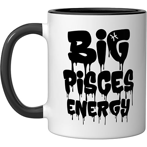 Big Pisces Energy Pisces Zodiac Sign February March Birthday Ceramic Mug, Black/White