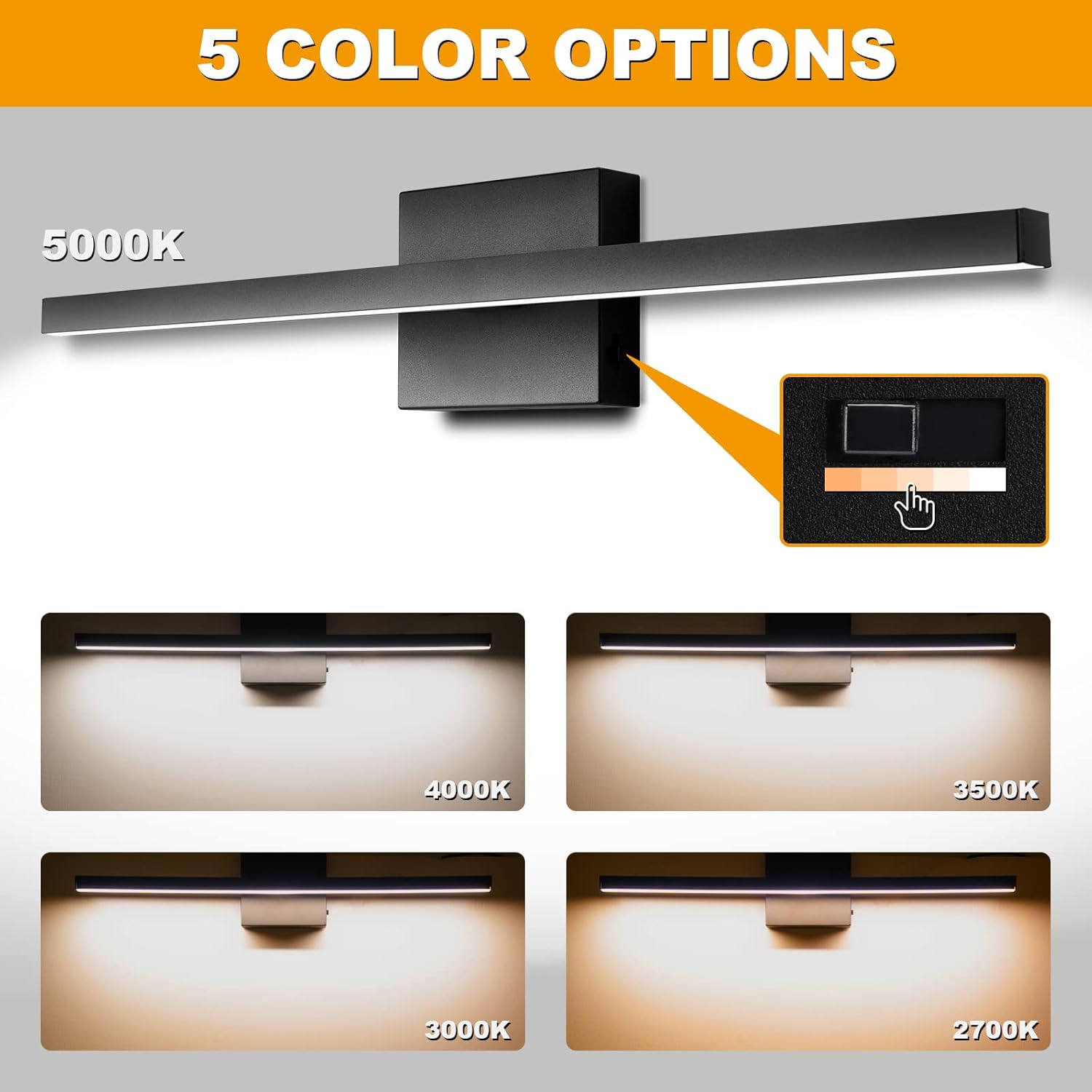 NIORSUN 23.62 inch Modern Bathroom Vanity Light Dimmable 5CCT 980LM 14W LED Bathroom Lights Over Mirror Black Wall Lighting Fixtures for Bathroom Bedroom Living Room Cabinet- ETL Certified