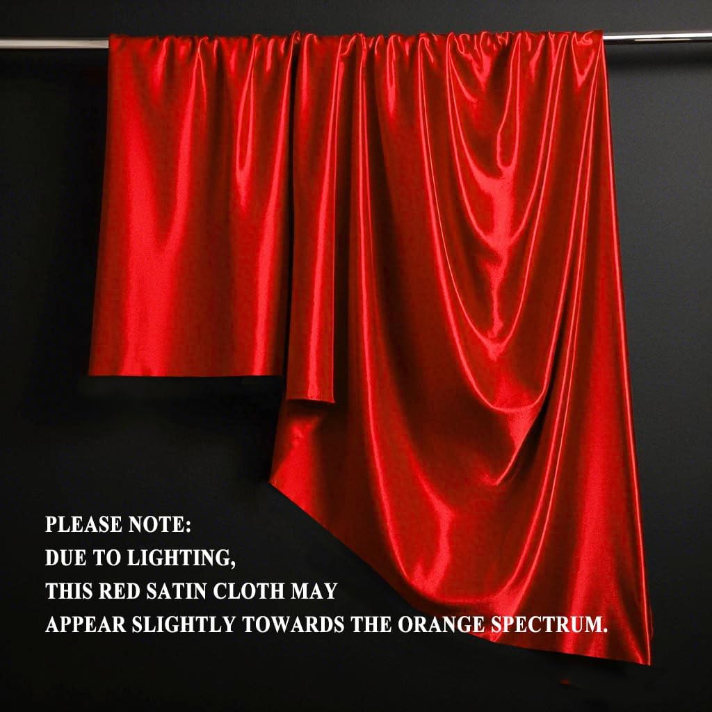Red Satin Fabric 60 Inch by 5 Yards Solid Silky Charmeuse Fabrics for Wedding Decoration Table Cover DIY Dress Fashion Backdrop Crafts Support