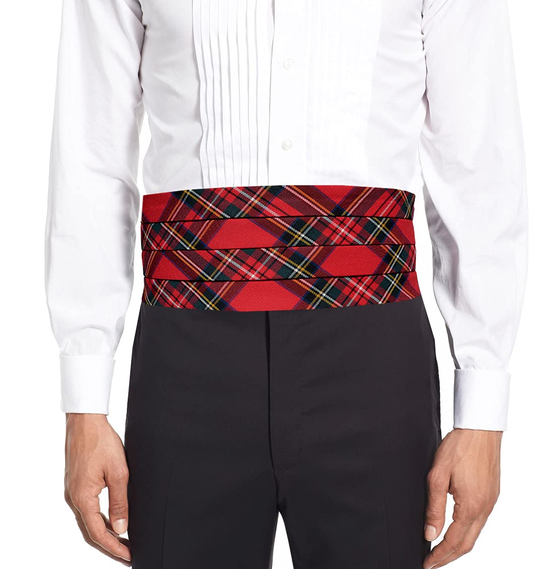 Remo Sartori Made in Italy Men's Red Tartan Checked Cummerbund Tuxedo Belt, 4 Folded, Wool (Medium: Adjustable from 29