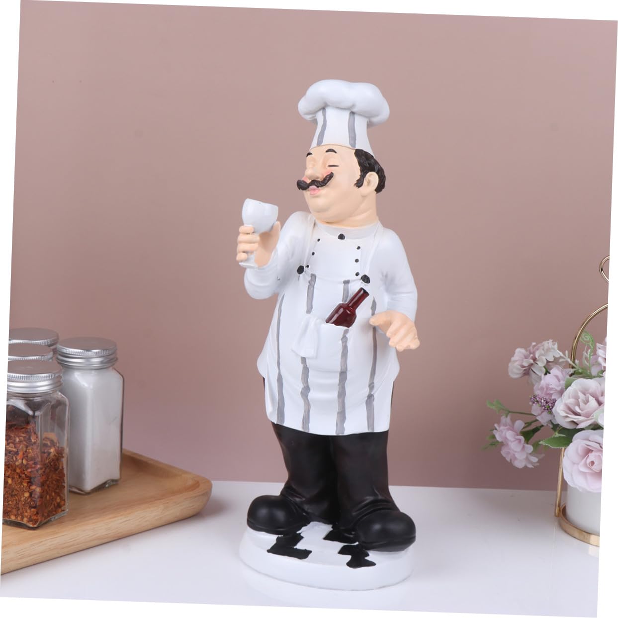 Chef Figura Stabile da Tavolo Statua Decorativa in Resina Bianca Stile Europeo per Cucina e Ristorante come Ornamento Casa o Bar