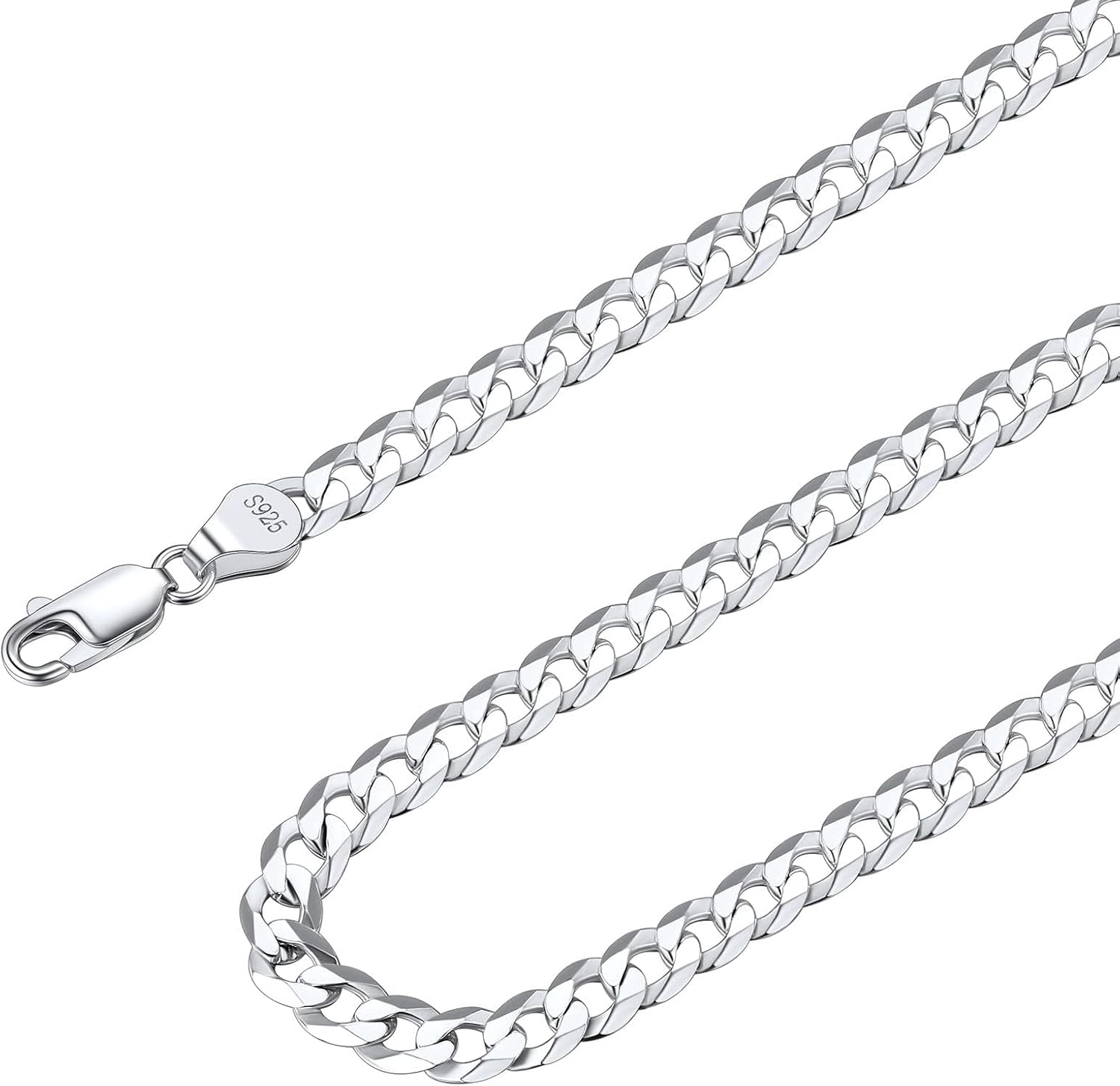 Solid 925 Sterlings Silver 3mm 5mm Flat Curb Cuban Link Chain/Figaro Chain Necklace, Hip Hop Jewelry for Men Women 14"/18"/20"/22"/24"/26"/28"