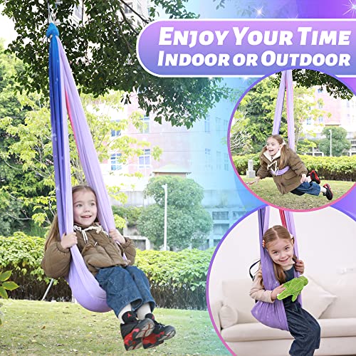 Sensory Swing, Indoor & Outdoor Sensory Swing for Kids & Adults, Double Layer Therapy Cuddle Swing for Kid with Autism, Holds up to 300lbs, Pink - Image 4