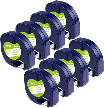 8-Pack Label KINGDOM Label Compatible with DYMO LetraTag Label Maker Refills 91330 White Paper Tape Refills 12mm x 4m 1/2" x 13 for Labeler Letra Tag 200B LT 100H 100T Plus