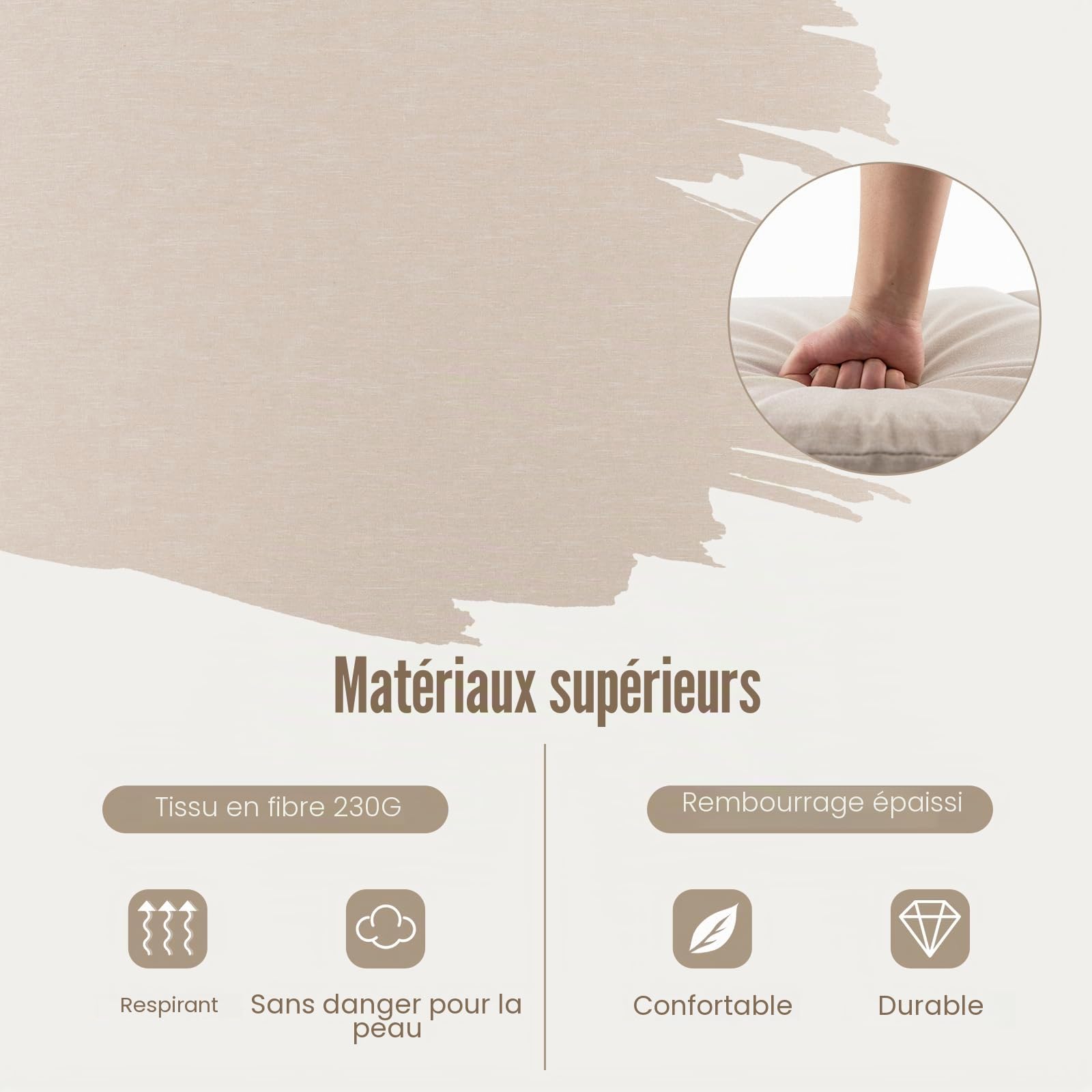 Giantex Coussin Bain de Soleil Lot de 2, Coussin Chaise Longue Pliant avec Attaches à Crochets et Boucles, Matelas Bain de Soleil pour Meubles de Patio Intérieurs et Extérieurs, 182 x 59 cm, Beige