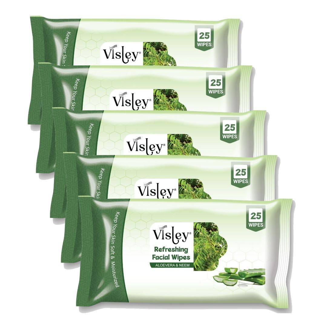 Visley Daily Cleansing Facial Wipes 25N Each -Pack of 5 |Wet Wipes for Face with Aloe Vera & Neem |Makeup Remover Wipes|Hydrating,Refreshing, Soothing-image-12