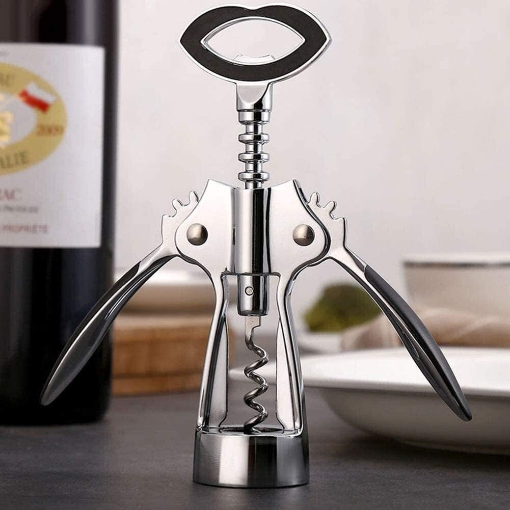 Multifunctional Corkscrew,Handheld Corkscrew,Red Wine Corkscrew Beer Bottle Opener Wing with Black Silicone