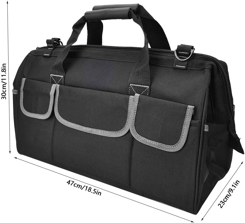 Wide Mouth Tool Bag 19in Electrician Tool Organizer Oxford Cloth Multi-pocket Hardware Storage Case with Adjustable Shoulder Strap Wear- Design