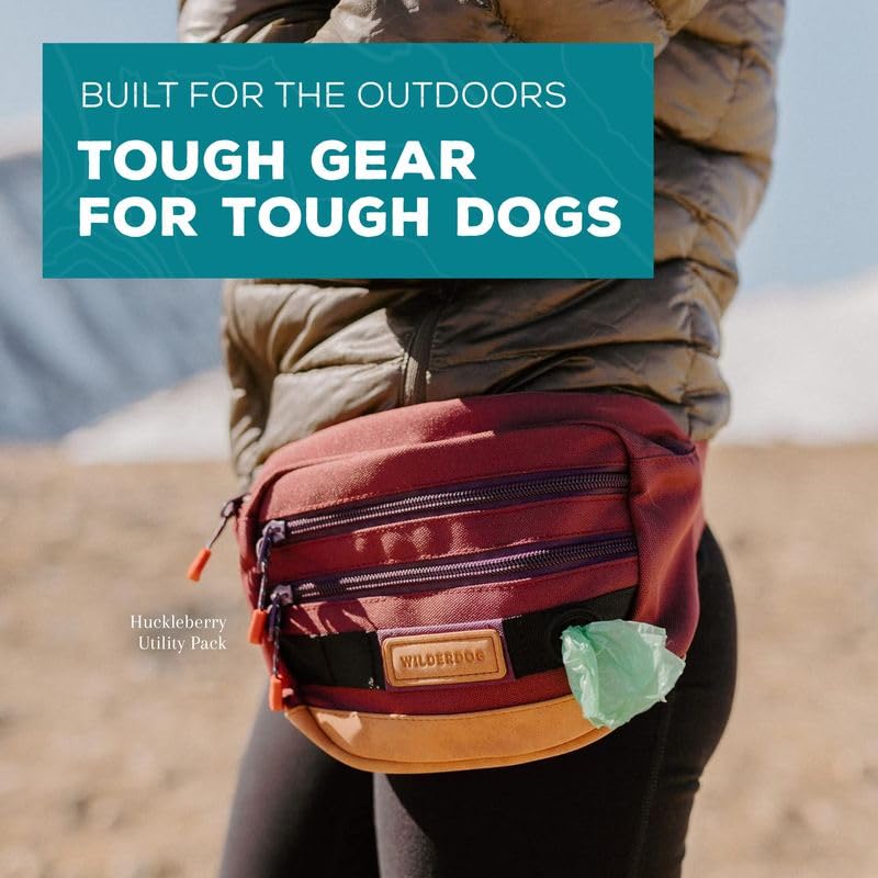 Image of Wilderdog Utility Fanny Pack stores Treats, Balls, Keys in 3 Pockets with adjustable strap and Poop Bag dispenser (Black)