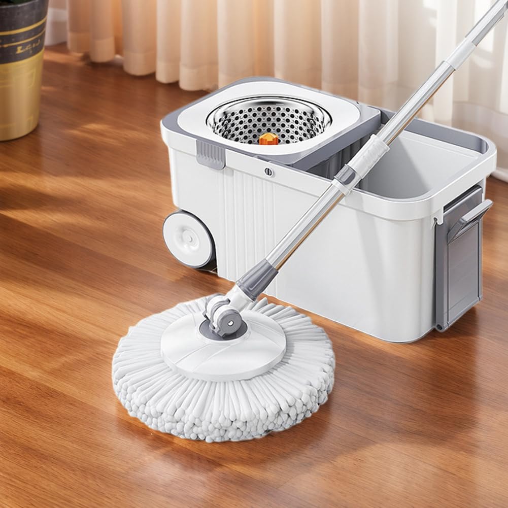 Limpieza del hogar, fregona giratoria automática con 6 recambios de cabezal de repuesto, mango extendido, fregona de deshidratación automática manos libres, fregona centrifugadora de