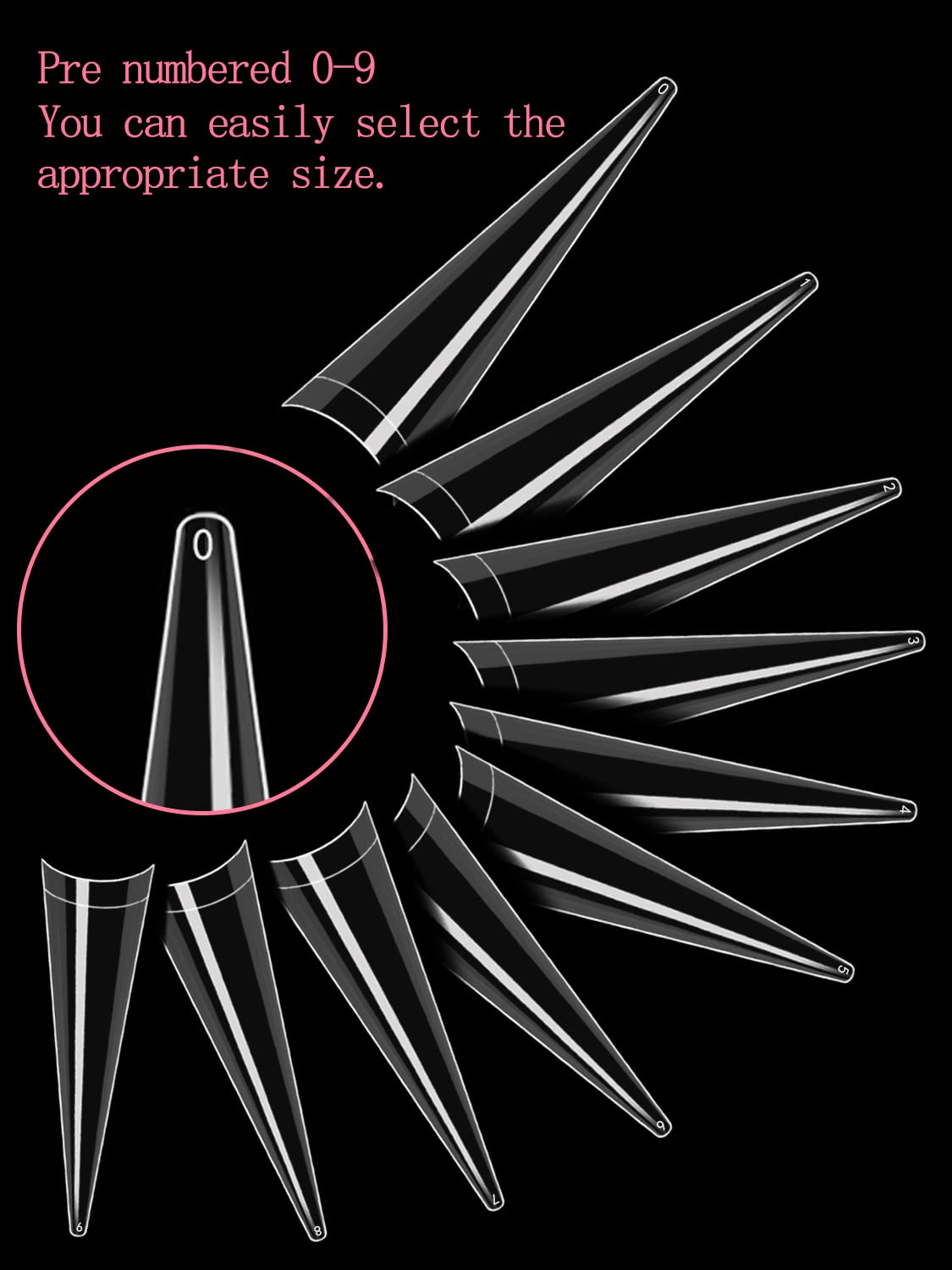 Unghie a stiletto per unghie acriliche, 500 pezzi, XXL, a stiletto, mezza copertura, per salone di bellezza e fai da te, 10 misure