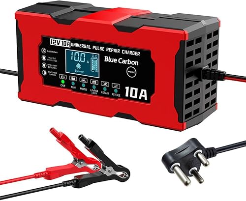 Car Battery Charger 12V 10A Smart Pulse Repair Battery Charger with LCD Display | Intelligent Automatic 12V Charger for Car Motorcycle SUV Boat Lead-Acid AGM Gel Lithium Batteries