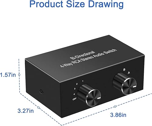 Miniatura 4 de Y.D.F Interruptor RCA bidireccional de 4 vías, canal de sonido HiFi AV LR, 2 en 4 salidas o 4 en 2 salidas, interruptor de audio de canal de sonido