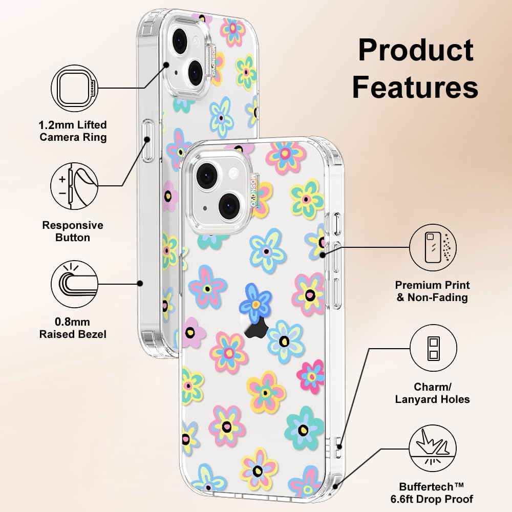MOSNOVO for iPhone 13/14 Case | Military Grade 6.6ft Drop Tested | Clear with Groovy Flower Design - Image 7