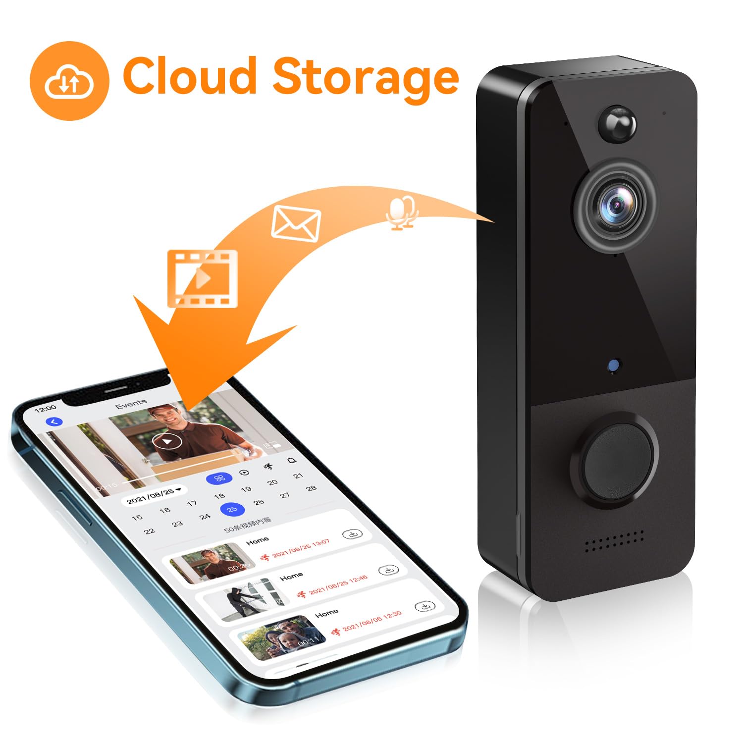 Draadloze deurbel met camera, Zeerkeer 1080p, videotelefoon, draadloos, nachtzicht, audio, bidirectioneel, video-intercom, draadloos, voor buiten, waterdicht, cloudondersteuning