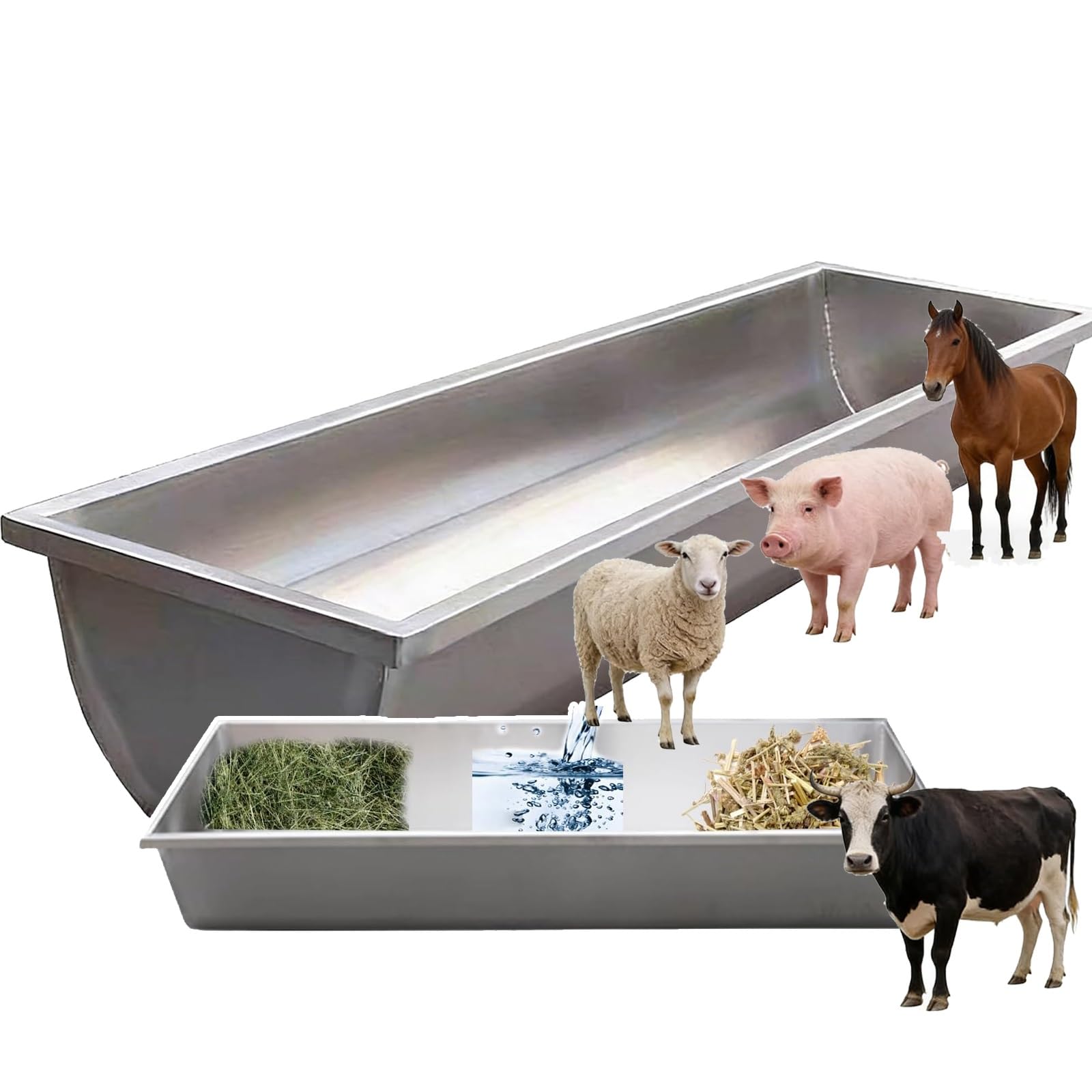 Comedero for Cabras De Acero Inoxidable (50/100/150 Cm), Gran Capacidad, con Bandeja De Alimentación Más Profunda, for Uso En Granjas Al Aire Libre, Terneros, Ovejas Y Caballos(50CM)