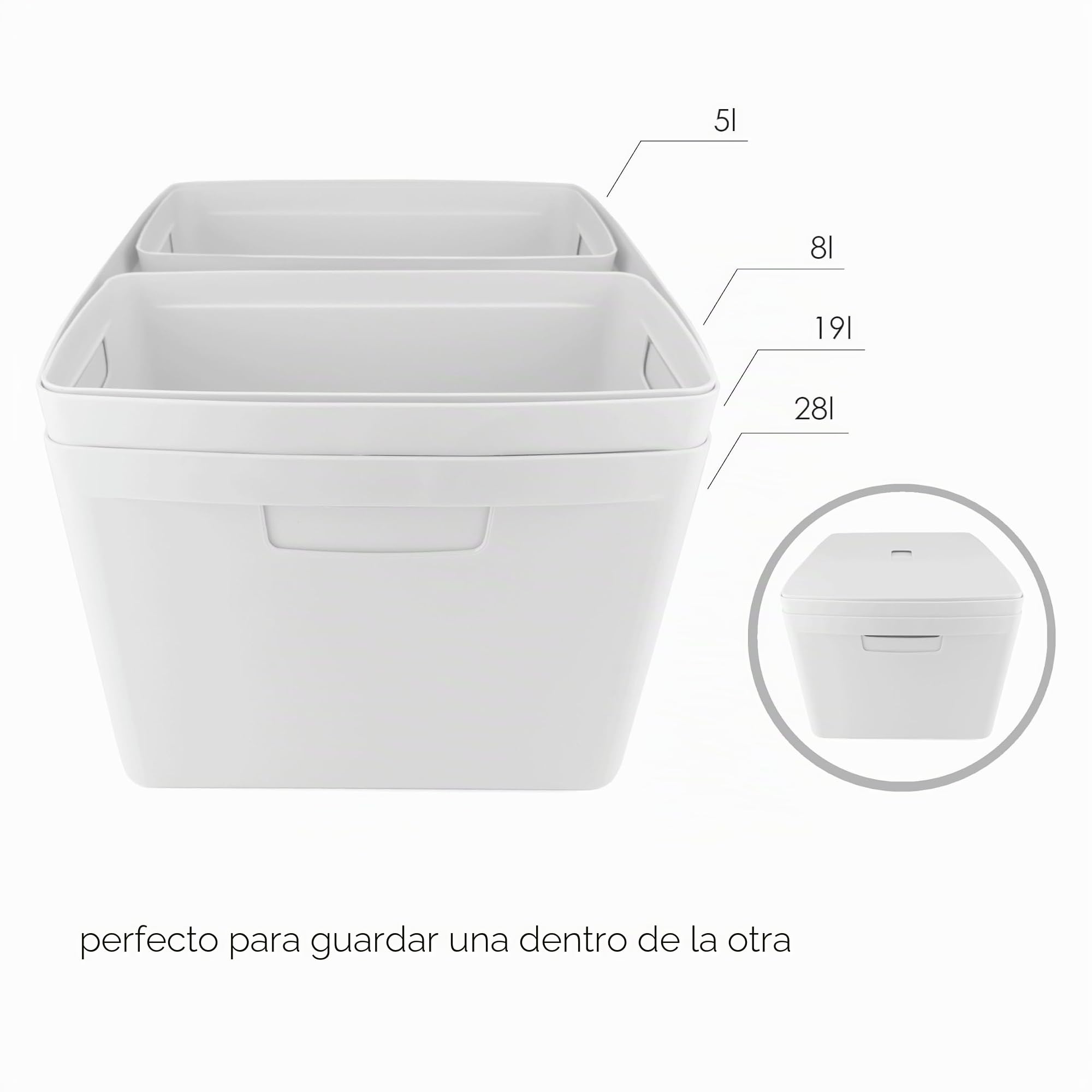IDEA HOME Cajas de Almacenamiento con Tapa 8 Piezas - Cajas de Almacenaje de Plástico - Caja Organizadora para Baño Estantería con Tapa, 19L, Azul