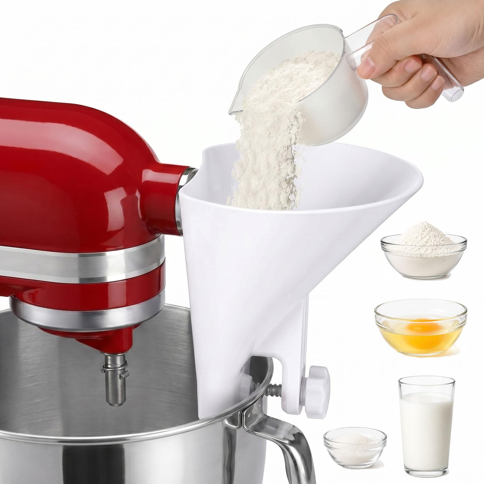 Universal kitchen Flour Funnel for Stand Mixer, Fits Most 3.5-7Qt Bowl