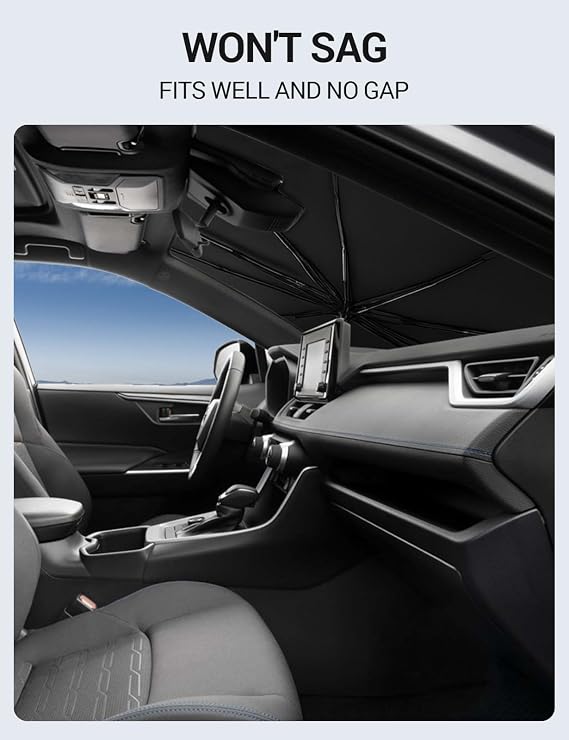 Proadsy Windshield Sun Shade Umbrella for Mazda CX-5 2017-2025 2026 Foldable Car Umbrella Sunshade with Soft TPU Handle Spring Structure Crystal Cooling Material Protect Car from Rays & Heat